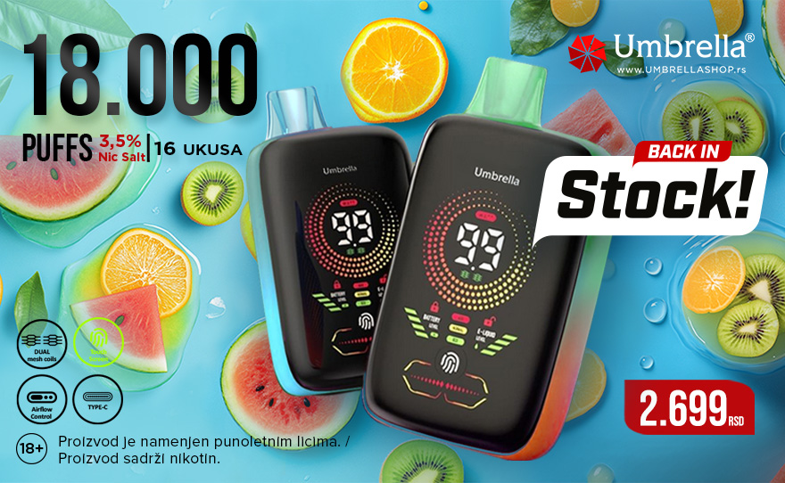 UMBRELLA 18.000 PUFFS PONOVO NA STANJU