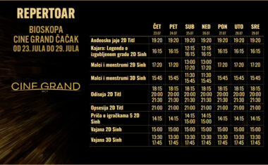 CINE GRAND – Bioskopski repertoar od 23. do 29 jula