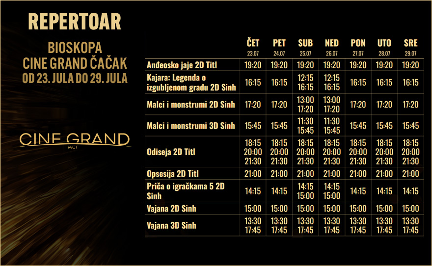 CINE GRAND – Bioskopski repertoar od 23. do 29 jula