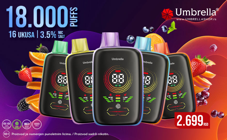 Umbrella 18.000 PUFFS, NAJJAČA JEDNOKRATNA E-CIGARETA