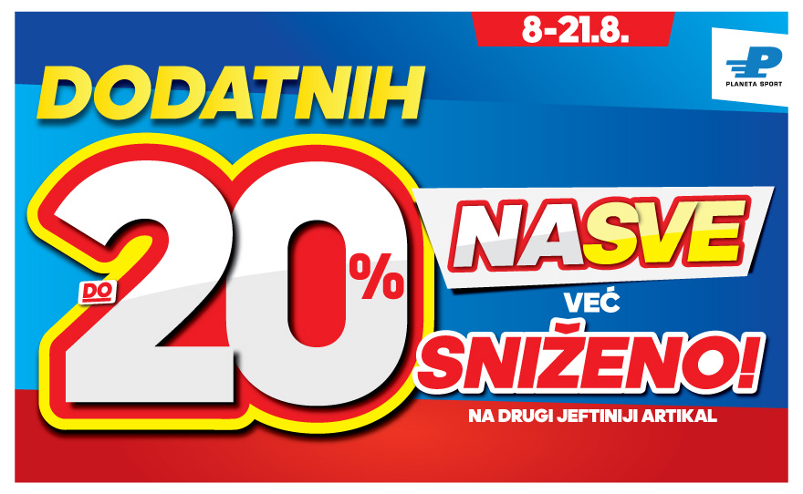 Na SVE VEĆ SNIŽENO ČAK I DO -60% imaš priliku da iskoristiš do 20% DODATNOG popusta, na drugi jeftiniji artikal.🔝