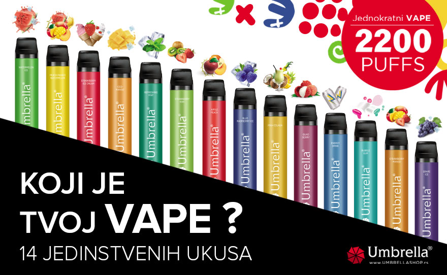 Jednokratni VAPE Umbrella 2200 puffs stiže u 14 jedinstvenih ukusa BIG Novi Sad