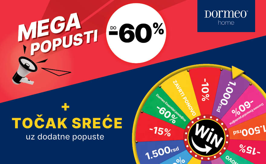 Dormeo home: Mega popusti + točak srece