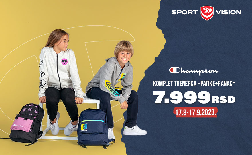 PONUDA ZA 5!Champion paket za školarce KOMPLET TRENERKA + PATIKE + RANAC ZA SAMO 7.999 din!
