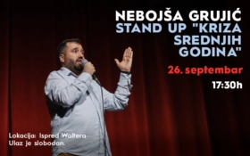 🎙️ NEBOJŠA GRUJIĆ – STAND UP „KRIZA SREDNJIH GODINA” | 26. septembar, od 17:30h