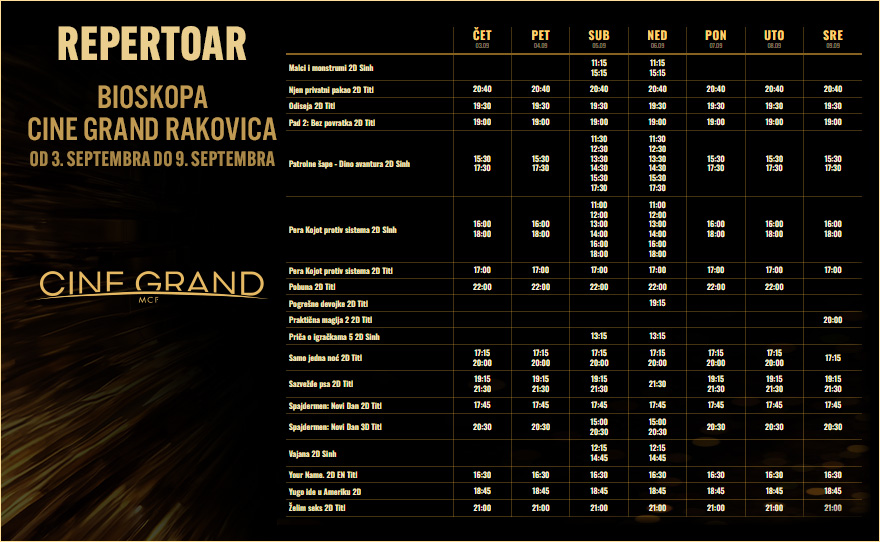 CINE GRAND – Bioskopski repertoar od 3. septembra do 9. septembra