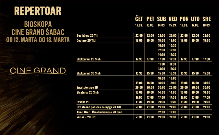 Bioskopski repertoar od 12. marta do 18. marta – CINE GRAND