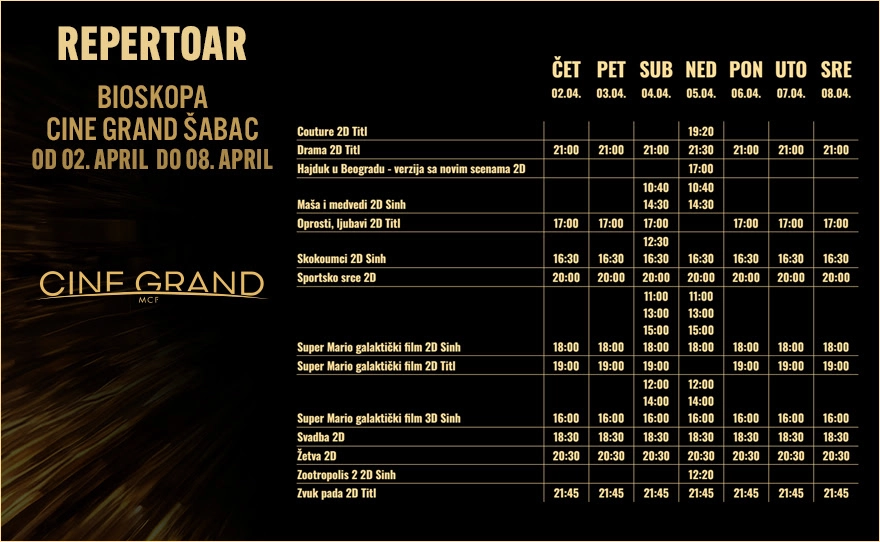 Bioskopski repertoar od 2. apirla do 8. aprila – CINE GRAND ŠABAC