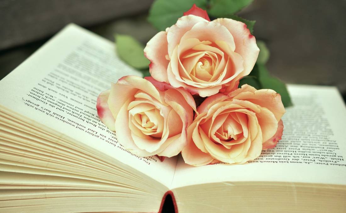 Psihološka knjiga na kojoj su ruže.